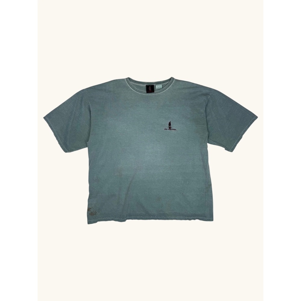 Vintage Risk Everything T Shirt Faded Blue Green Distressed Streetwear Mens XL